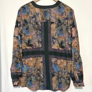 NWT Tolani Collection Artsy Blouse Button Down Multicolor Graphic Size Large